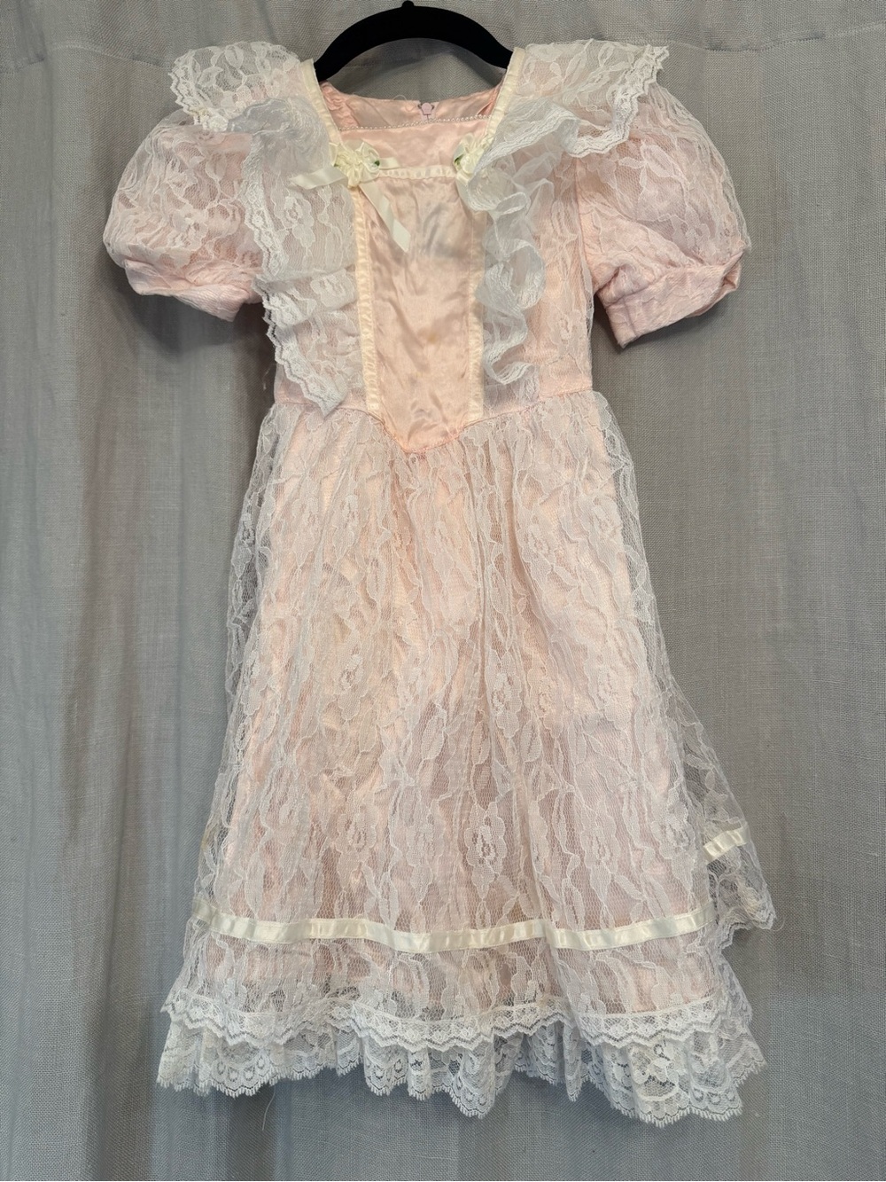 Vintage 80s Gunne Sax by Jessica McClintock Pink Lace Flower Girl Dress Size 5